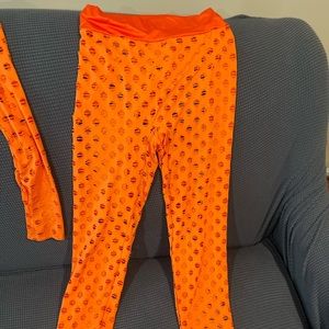 Orange two piece fishnet pants set size Medium, Worn once
